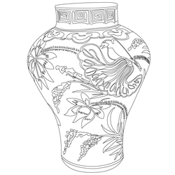 백자청화 연화·갈대·새문 항아리(58026)