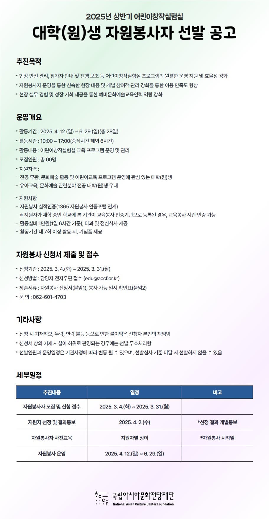2025년 상반기 어린이창작실험실 대학(원)생 자원봉사자 선발 공고