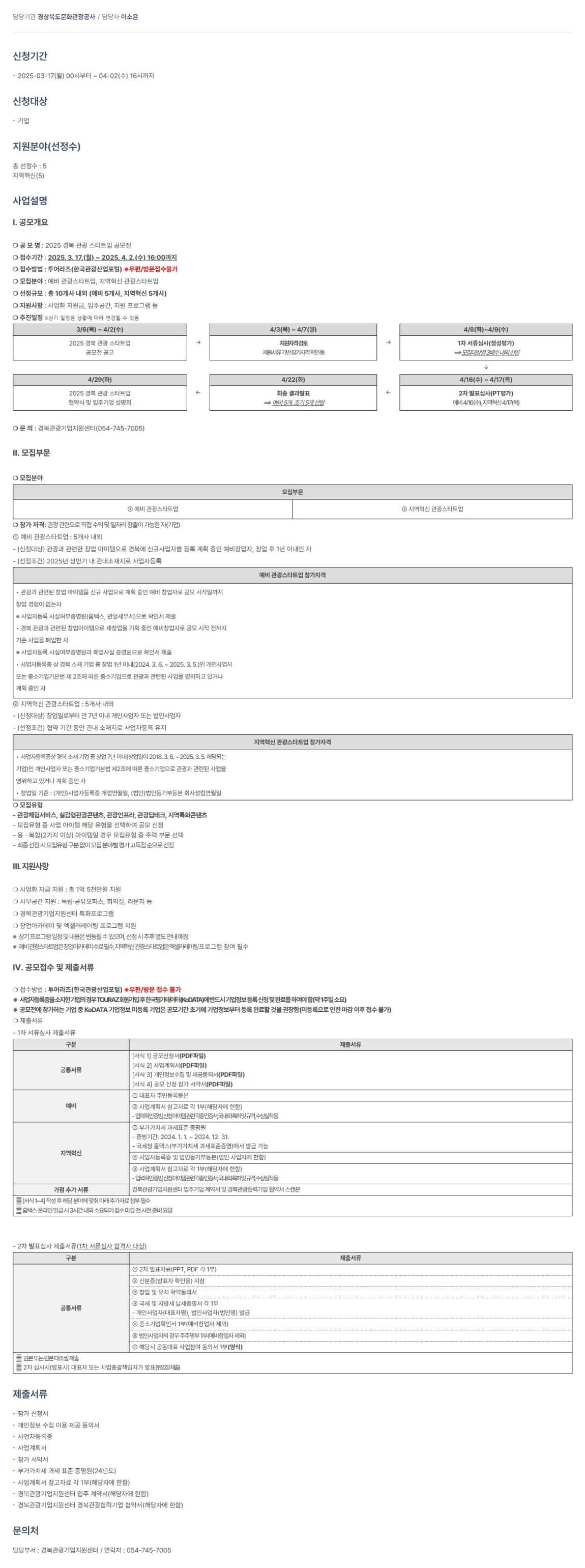 2025 경북 관광 스타트업(지역혁신)