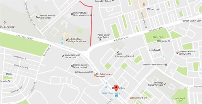 Kailash Colony 역과 토요야시장의 위치 (빨간 표시) ⓒ 구글지도