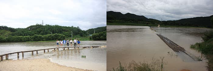 (왼쪽부터) 무섬마을 內 외나무다리 / 회룡포 內 뿅뿅다리 ⓒ 문화포털 기자단 김현진