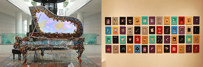 (왼쪽부터) Sho Jang 앤 Min Kim 의 작품이 전시되어 있는 내부 / Yvonne Boag 작가의 작품 Small Incidents ⓒ 창원조각비엔날레 홈페이지