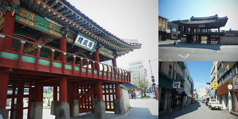 감영 포정루와 건너편 배말타운 아파트의 모습 ⓒ 문화포털 기자단 박정은 감영 포정루와 건너편 배말타운 아파트의 모습 ⓒ 문화포털 기자단 박정은